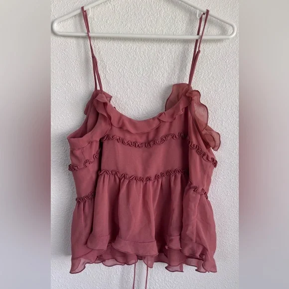 Aritzia Wilfred Amore Cami NWT Dusty Rose Ruffle Tie-Front Chiffon Tank - Picture 2 of 13